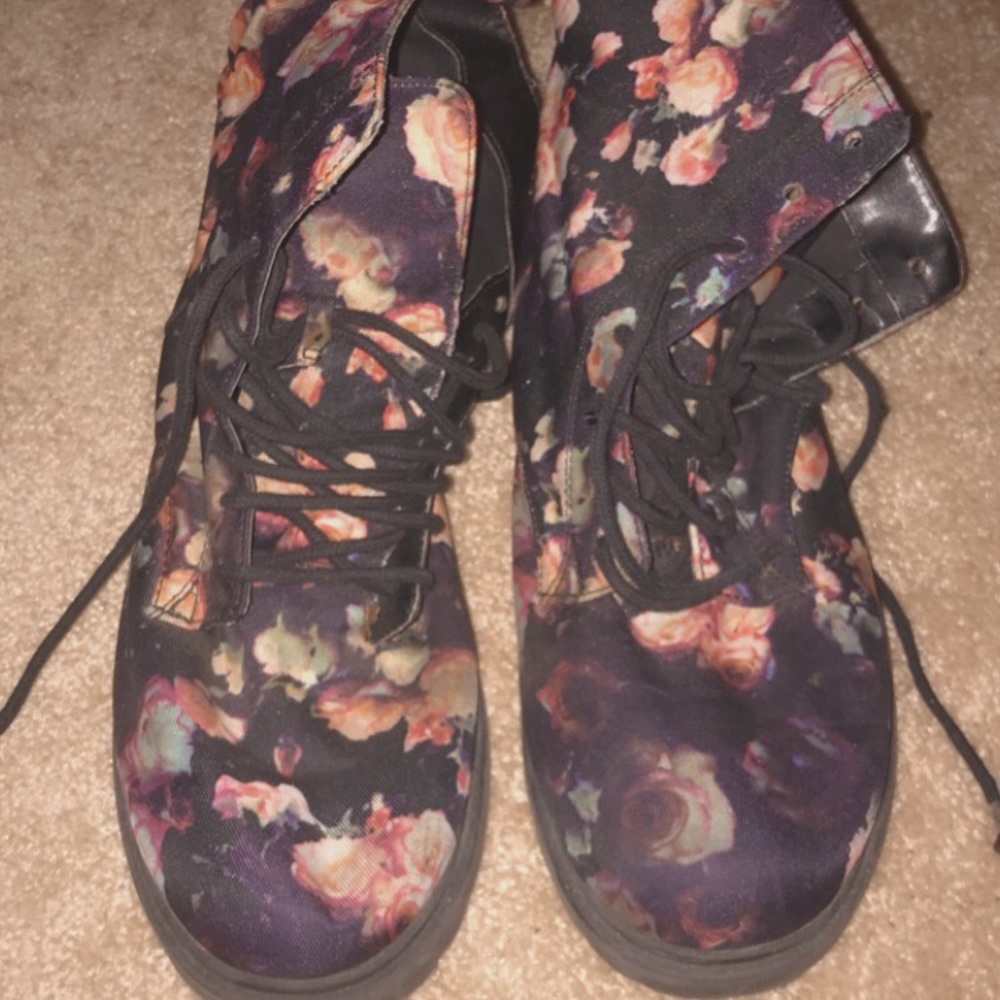 Black Floral LaceUp Boots